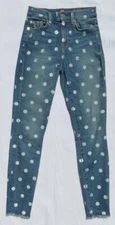 7FAM 7 for all mankind Blue Polka Dot High Waist Skinny Ankle Jeans US 24 00 XXS