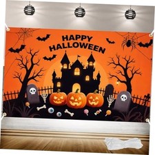 - 71 x 43 Inch Large Halloween Backdrop with 6x4FT Happy Halloween Backdrop