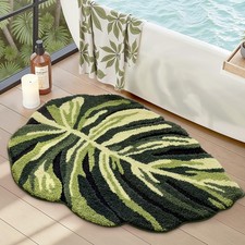 24x32 Inch Cute Bathroom Rug Green Leaf Absorbent Non Slip Bath Mat Washable
