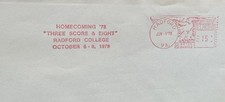US University Meter Cover(39) +1978 Radford College +Three-Score-Eight Ad +Rare
