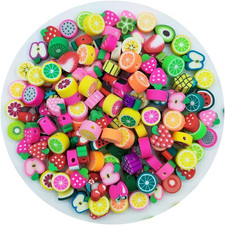 200Pcs Fruit Polymer Clay Beads, Mixed Fruits Charm Spacer Beads for DIY Bracele