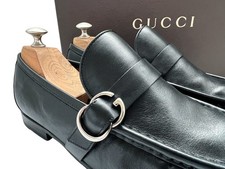 $1090 Gucci Mens Black Dress Shoes Silver GG Bit Loafers US 8.5 / UK 8 / 42