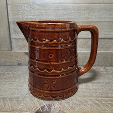 Vintage MCM Marcrest Daisy Dot 6 Inch Pitcher Brown Stoneware Made In USA