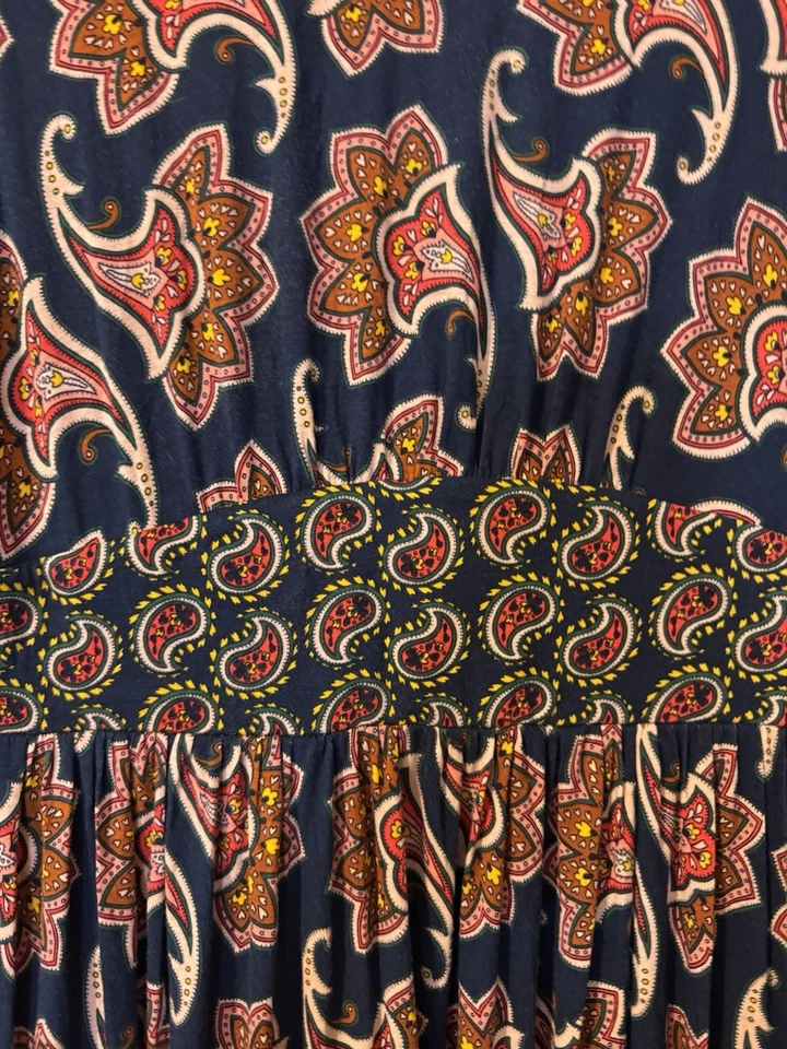 Vestido Boden Thea Midi US 8 R Rosa Azul Naranja Manga Larga Elástico Lavable Foto 3 de 4