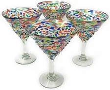 Mexican Hand Blown Glass – Set of 4 Hand Blown Modern Margarita Glasses -...