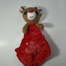Red My First 1st Rudolph Baby Blanket Lovey Security only Dot Satin Rattle 12  