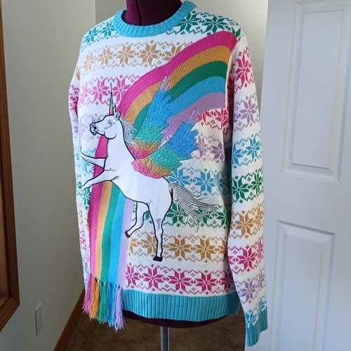 Maglione Unicorno Arcobaleno 33 Gradi L Isola Fiocchi di Neve Morbide Nappe Bianche Brutto - Foto 2 di 15
