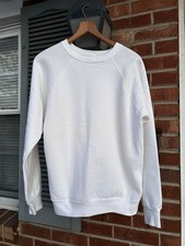 Vintage 80s Sweatshirt Size Medium White BLANK Raglan Crewneck Made in USA 50/50