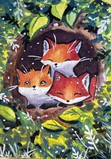 ACEO Original Mixed Media Painting Art Fox