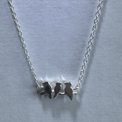 925 Sterling Silver Birds On A Branch Dainty Adjustable Chain Necklace HI 2010