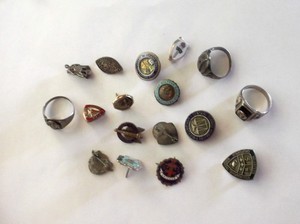 vintage sterling silver rings and pin backs lot