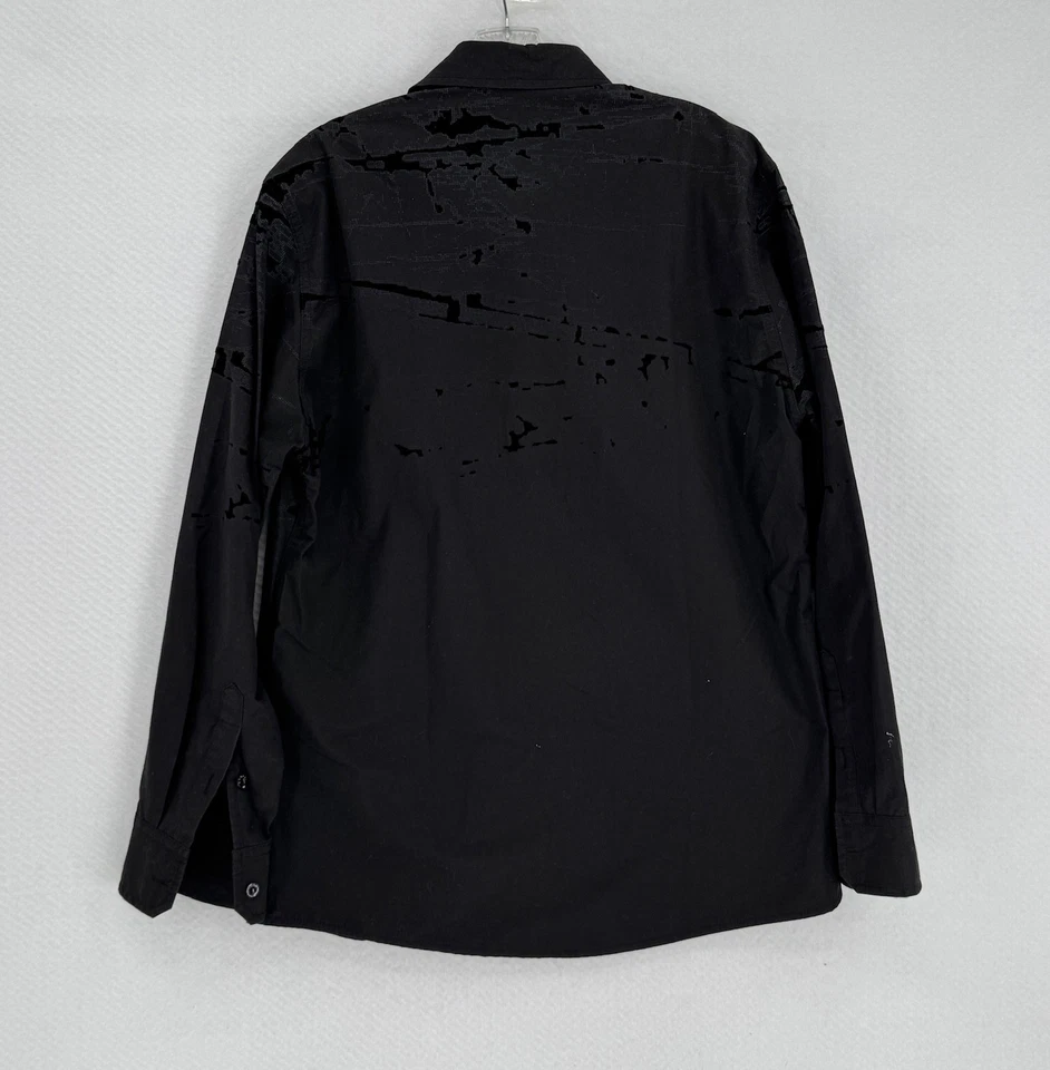 Camisa Emporio Armani Para Hombres Negra Algodón Terciopelo Detalle Manga Larga Botón Talla XL Foto 2 de 4