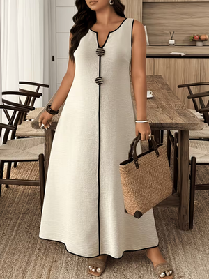 beige maxi dress sexy Elegant Loose Exotic Buttons Sand Plus Size 4XL 5XL Resort Do Not Dry Clean plunging v-neck prom gown Plus Size Birthday Dresses Choose Waist Size for Pant (Inches):32