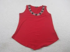 Notations Shirt Womens Medium Red Embellished Beaded Neck Sleeveless Tank Top