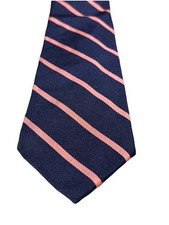 Vtg USA BROOKS BROTHERS MAKERS Tie 100 Silk Repp Navy Striped Pink 3 5/8"