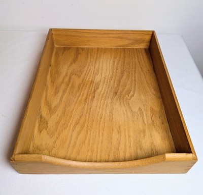 Vintage Carver Wood Office Desk Letter Paper Tray Dovetail 12.5 x10.5 