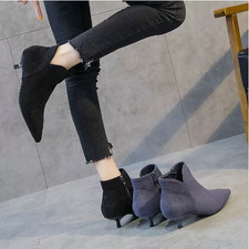 Women Ankle Boots Pointy Toe Fashion Kitten Heels Shoes Party Side Zipper Casual