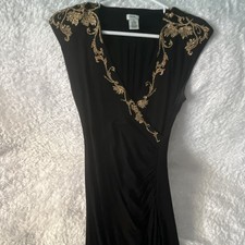 Cache Black Beaded V-Neck Sleeveless Bodycon Dress Size S Knee Length