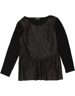 TWIN-SET Damen Langarm Bluse Oberteil IT 40 Small Schwarz Viskose AA06