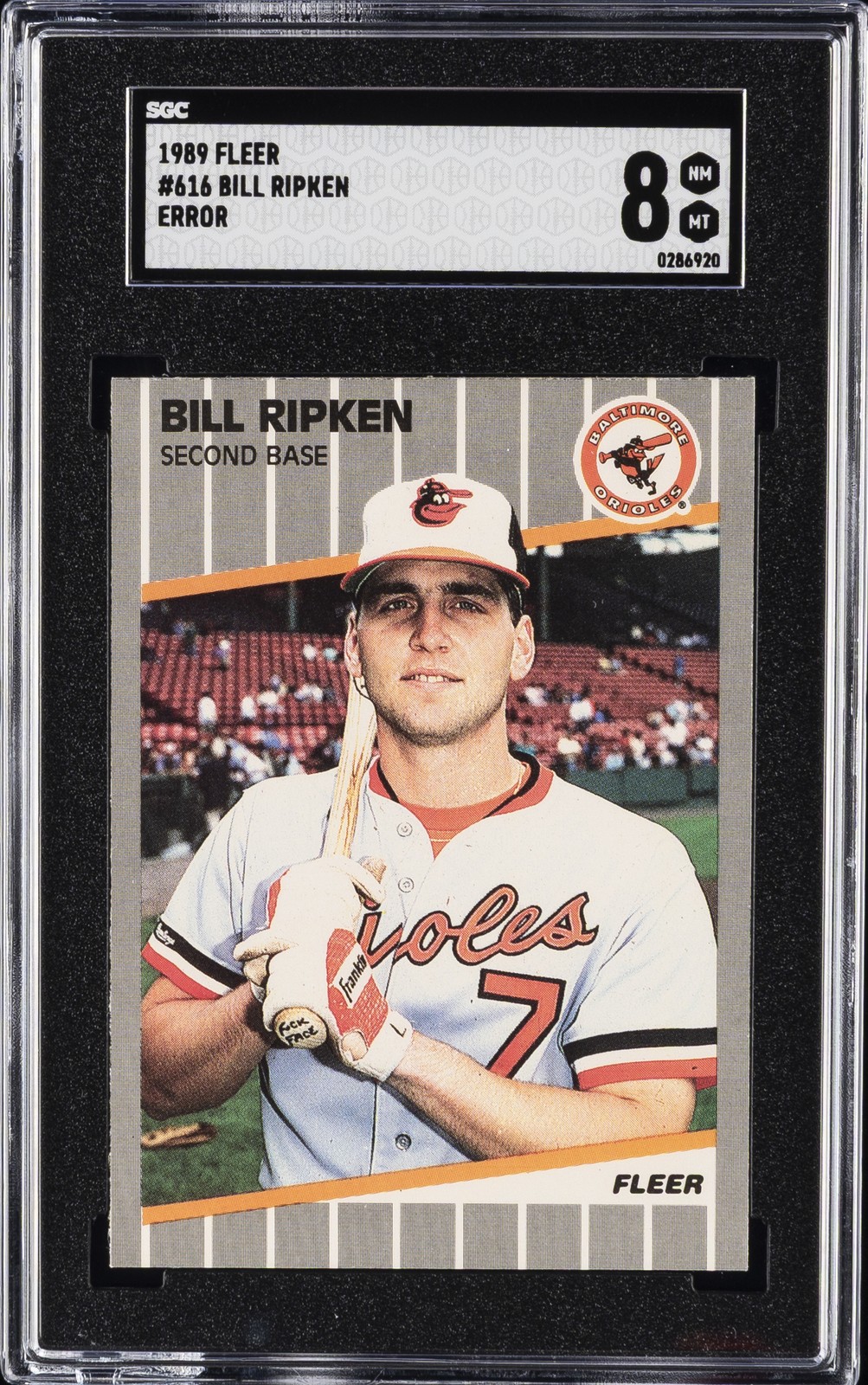 1989 FLEER ERROR #616 BILL RIPKEN SGC 8