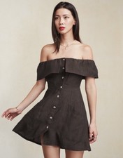 Reformation Botanica Linen Mini Dress Women’s Size 2 Off Shoulder Gray