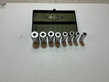 Vtg Thorsen 8 piece 1/2" drive deep well socket set 12 pt 9/16"- 1 1/8" USA