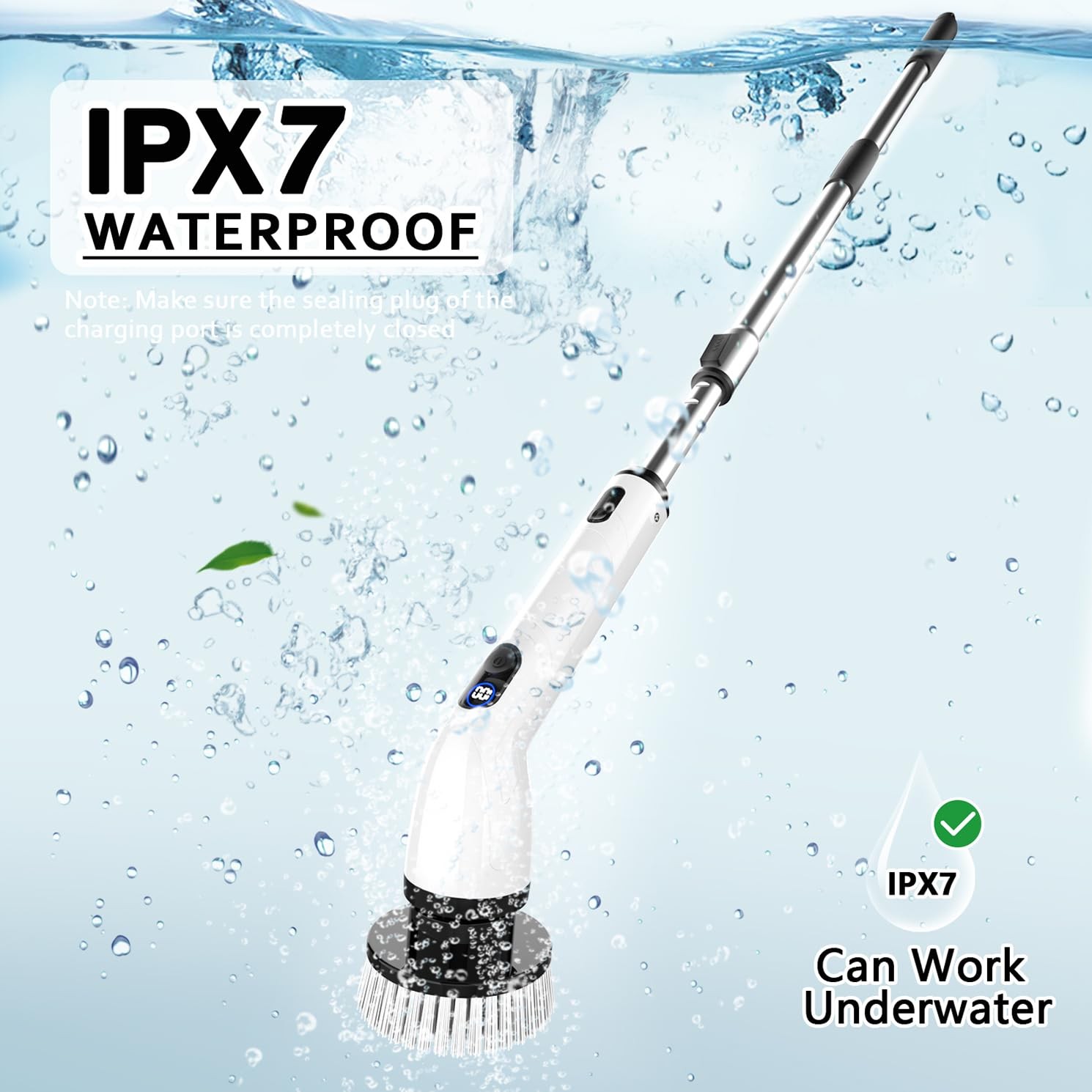 Electric Spin Scrubber, Full-Body IPX7 Waterproof Bathroom Scrubber with Powe...