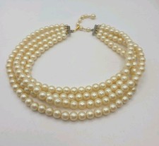 Vintage Japan 4 Strand Faux Pearl Retro Statement Choker Necklace Adjustable