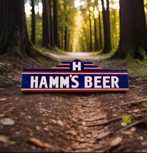 Vintage 1950s - Hamm's Beer Large & Heavy Die Cut Porcelain Enamel Sign 52"x16''