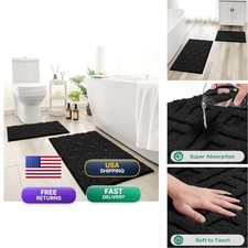 HOMEIDEAS Black Bathroom Rug Set 2 Piece, 20"x32" 16"x24"