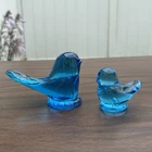 Fenton Art Glass BlueBird of Happiness Pair - 4” & 2” - Both Signed - Excellent!