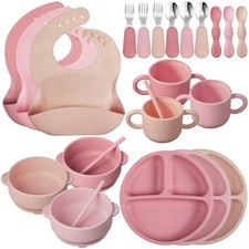24 Pack Silicone Baby Feeding Set with Plates Spoons