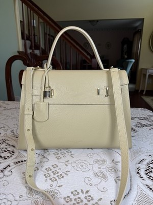 Teddy Blake Ava Pebbled Leather Handbag 14  in Cream. Made in Italy. EUC!