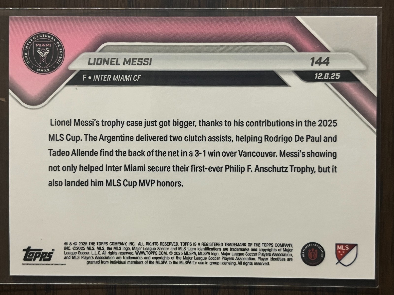 2025 Topps Now MLS #144 Lionel Messi Inter Miami CF view 2