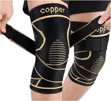 2-Pack Copper Knee Brace for Women and Men, Knee Compression Sleeve with Straps