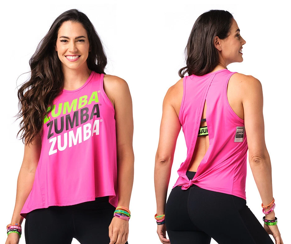 Zumba Tie Back Tank Top ~ Open Back - Shocking Pink ~ XS, Sm, Med