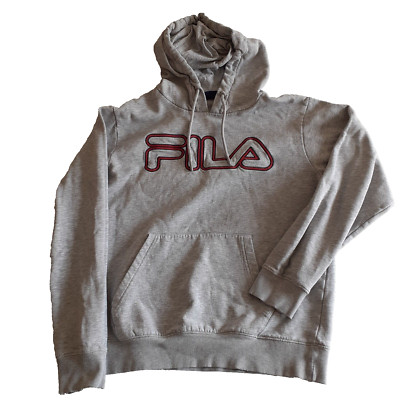 FILA Men's Grey Marl Front Graphic Pullover Hoodie Size Medium