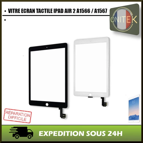 ✅ VITRE ECRAN TACTILE APPLE IPAD AIR 2 A1566 / A1567 NOIR BLANC DIFFICILE