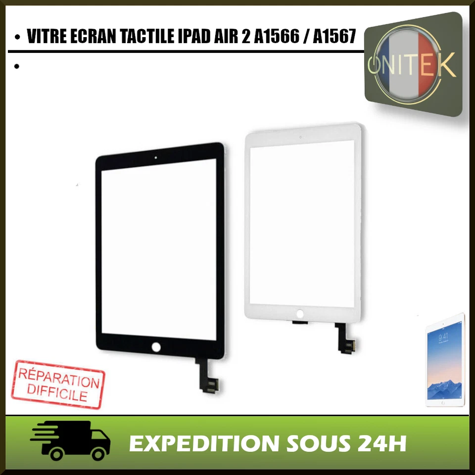 @SSISLINE ✅ VITRE ECRAN TACTILE APPLE IPAD AIR 2 A1566 / A1567 NOIR BLANC DIFFICILE