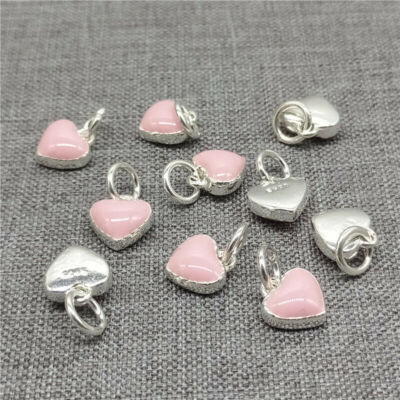 2 Sterlingsilber-Emaille-Rosa-Liebes-Herzanh?nger f��r Armband