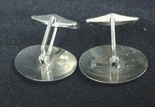 Vintage STERLING SILVER Cufflinks Ovals Half Buffed & Etched Not Monogrammed - Picture 3 of 6