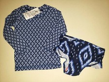 2 pc GIRLS NEW NWT blue white SPF 50 SWIM SWIMMING SUIT SET 12 month CUTE  