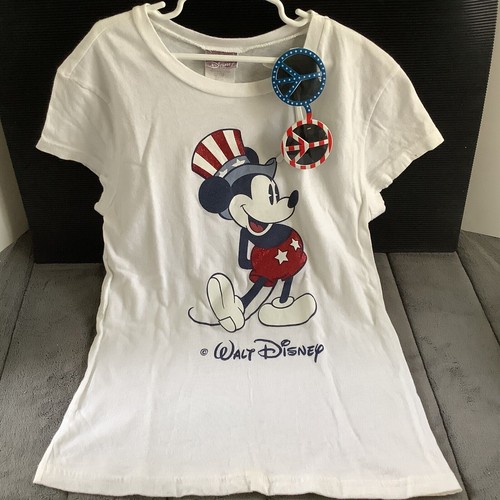 Novelty Mickey Mouse Patriotic Peace Sign Sunglasses Disney Kids T-Shirt Sparkly - Picture 3 of 10