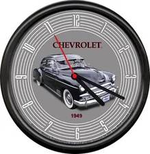 Licensed 1949 Chevy Sedan Black Vintage Chevrolet General Motors Wall Clock