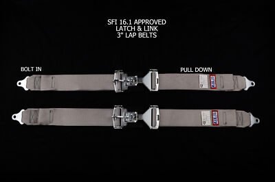 RJS RACING SFI 16.1 LATCH & LINK 3'' LAP BELTS GRAY PAIR 50502-7 15001907