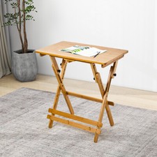 Compact Bamboo Folding Table Laptop Desk Height Adjustable Camping Dining Table