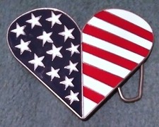 RARE - AMERICAN FLAG HEART HAPPED BELT BUCKLE