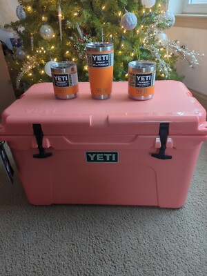 NEW Yeti Tundra 45 Hard Cooler CORAL two lowballs KCO and 20 oz tumbler  RARE