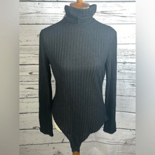 Women s Ribbed Turtleneck Black Long Sleeve Bodysuit