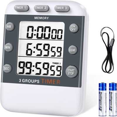 Digital Kitchen Cooking Timer,3 Channels Count UP/Down Gray, White 